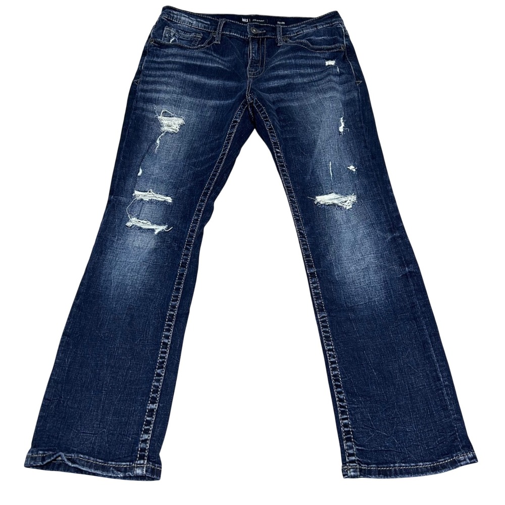 BKE Jake Straight Jeans Mens 33 30 Blue Distressed Dark Wash Denim